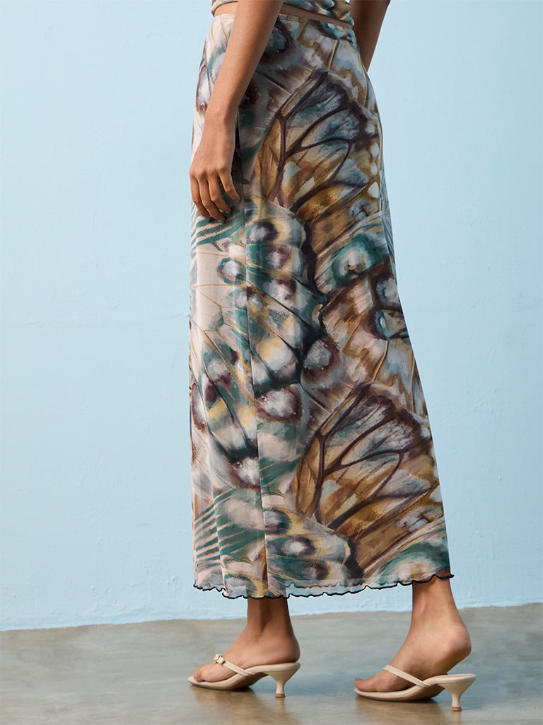 Nuon Multicolour Butterfly Printed High-Rise Skirt