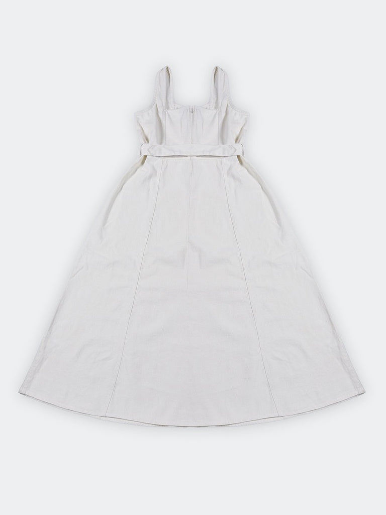 LOV Off-White Denim Cotton A-Line Dress with Belt