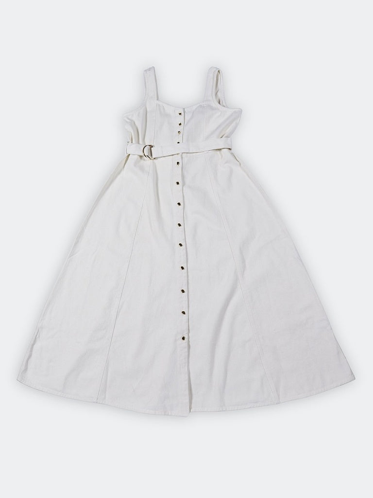 LOV Off-White Denim Cotton A-Line Dress with Belt