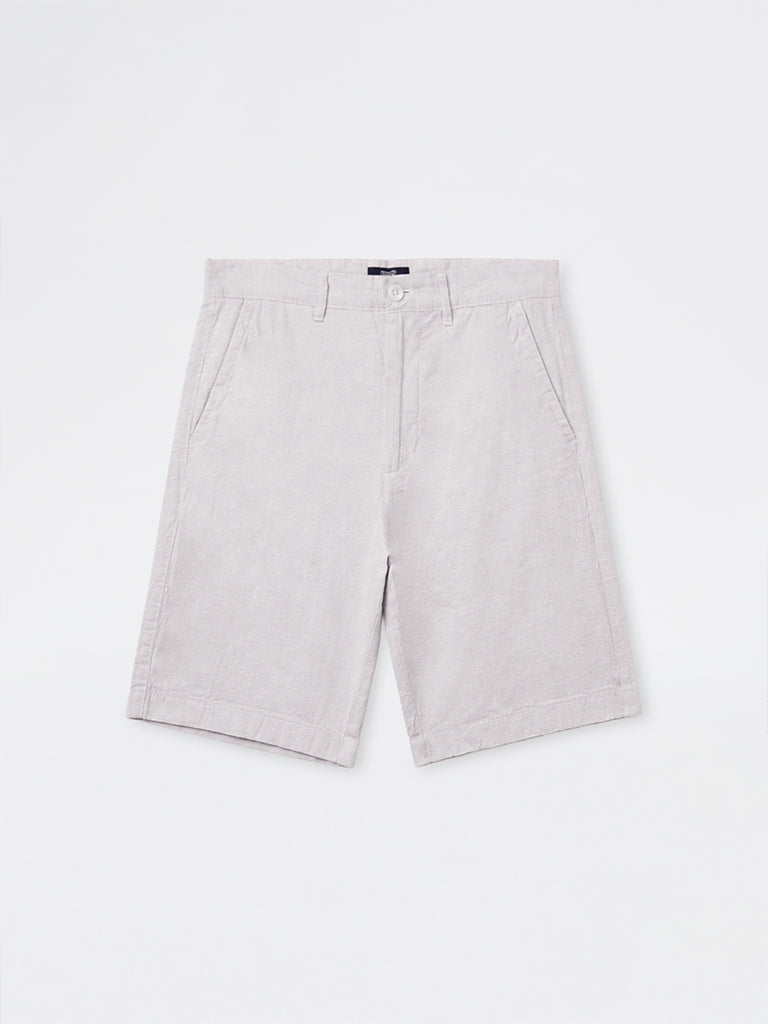 Ascot Beige Striped Relaxed-Fit Mid-Rise Cotton-Blend Shorts