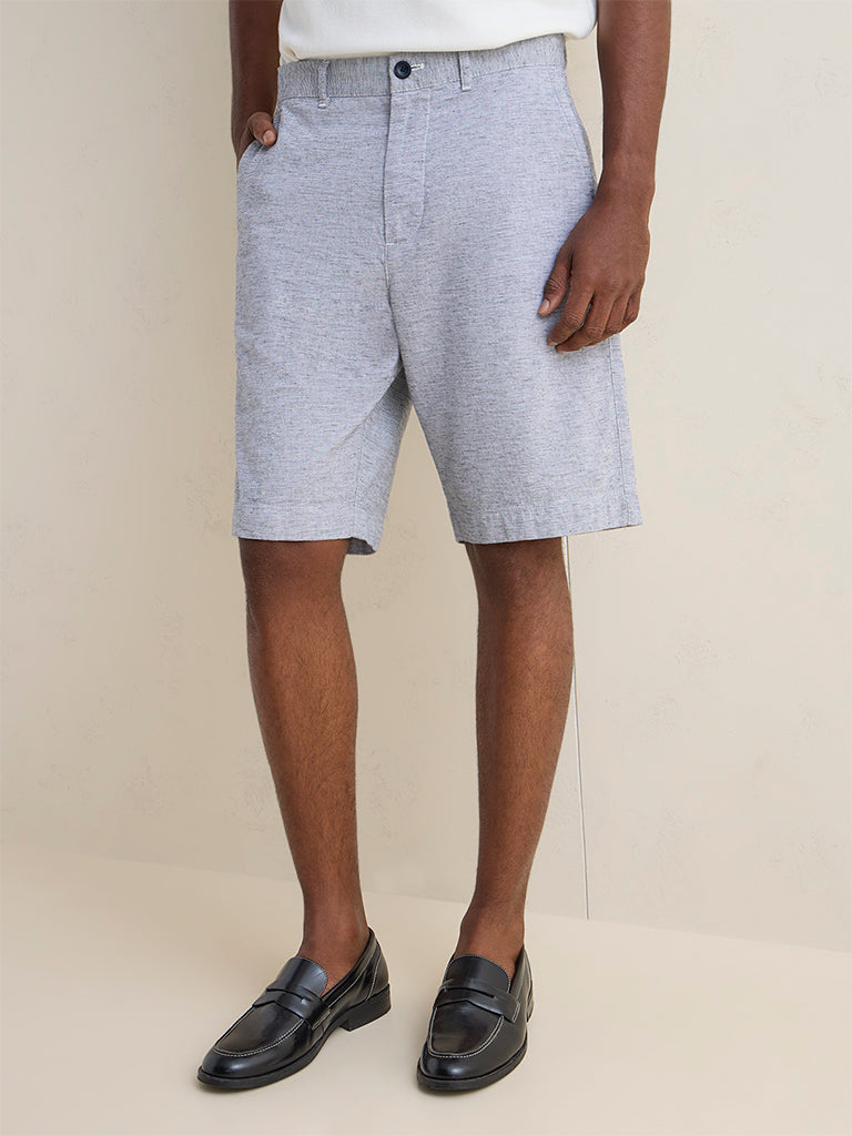 Ascot Navy Striped Relaxed-Fit Mid-Rise Cotton-Blend Shorts