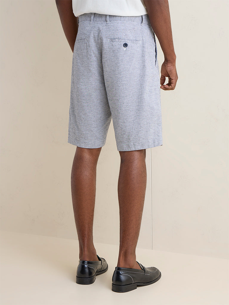 Ascot Navy Striped Relaxed-Fit Mid-Rise Cotton-Blend Shorts