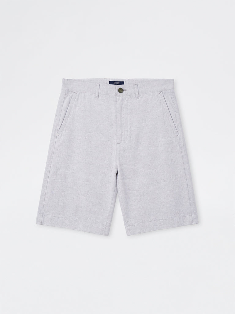 Ascot Olive Stripes Relaxed-Fit Mid-Rise Cotton-Blend Shorts