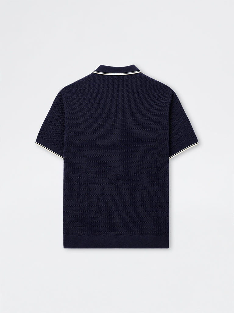 Ascot Navy Relaxed-Fit Cotton Quarter-Zip Polo T-Shirt
