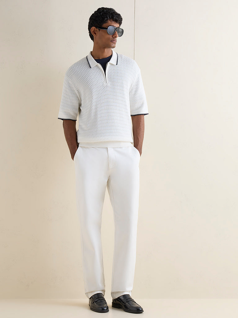 Ascot Off-White Relaxed-Fit Quarter-Zip Cotton Polo T-Shirt