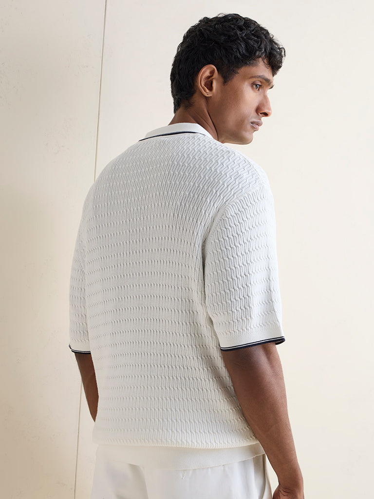 Ascot Off-White Relaxed-Fit Quarter-Zip Cotton Polo T-Shirt