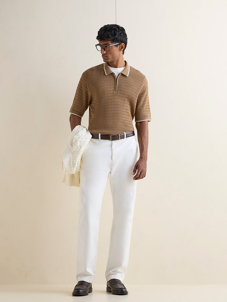 Ascot Taupe Relaxed-Fit Cotton Quarter-Zip Polo T-Shirt