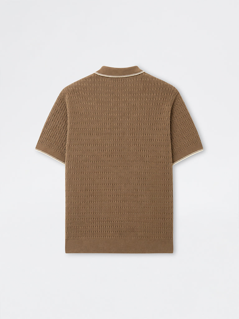 Ascot Taupe Relaxed-Fit Cotton Quarter-Zip Polo T-Shirt