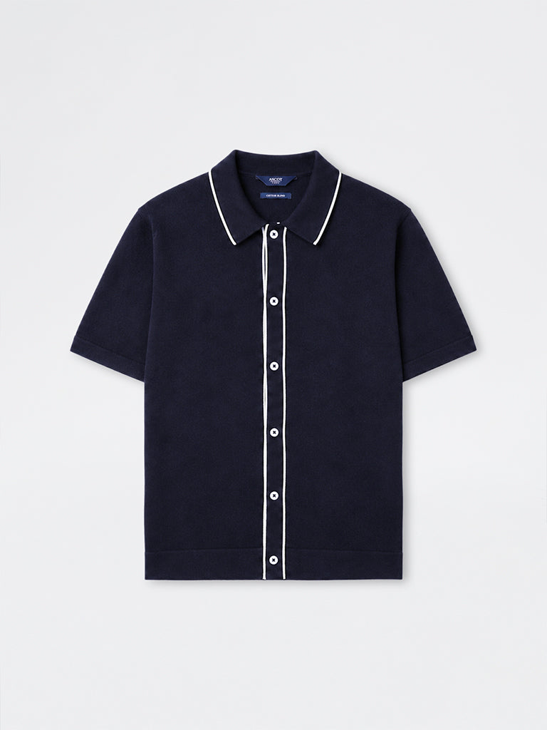 Ascot Navy Knit Relaxed-Fit Cotton-Blend Polo Shirt