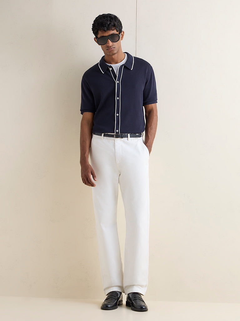 Ascot Navy Knit Relaxed-Fit Cotton-Blend Polo Shirt