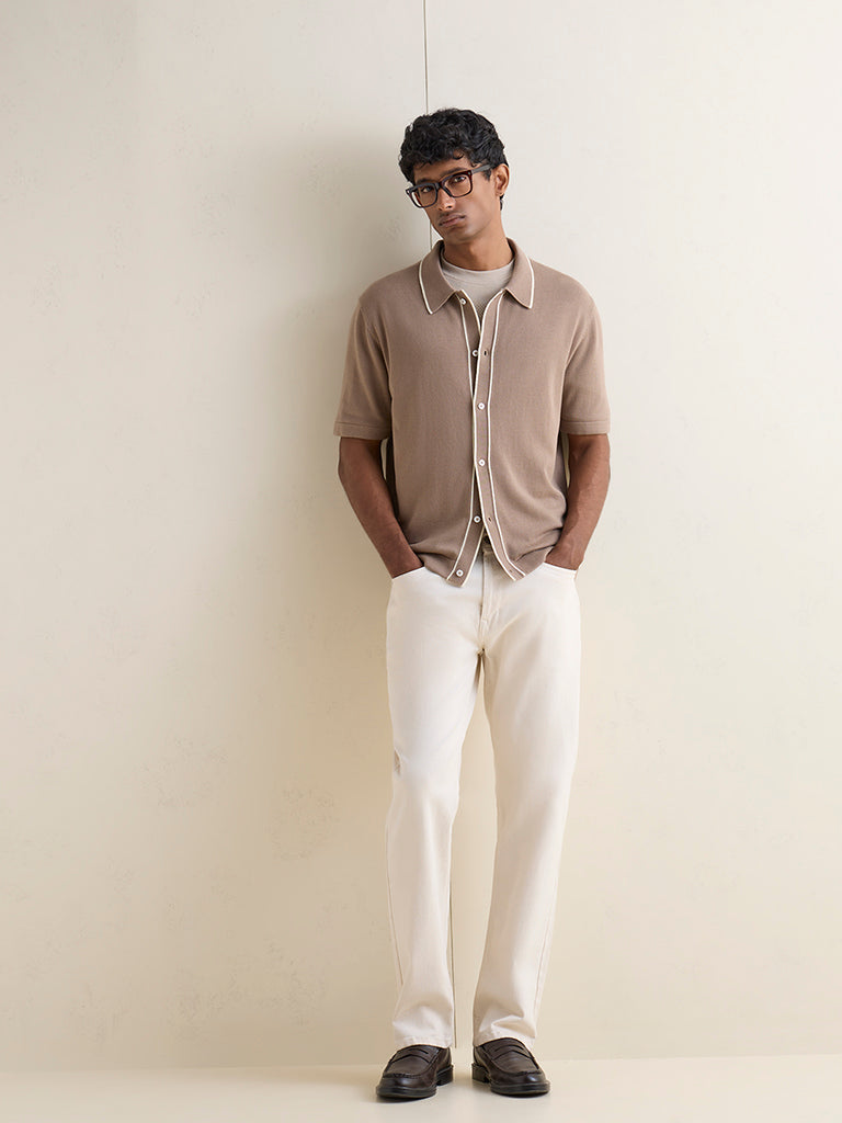 Ascot Taupe Knit Relaxed-Fit Cotton-Blend Polo Shirt