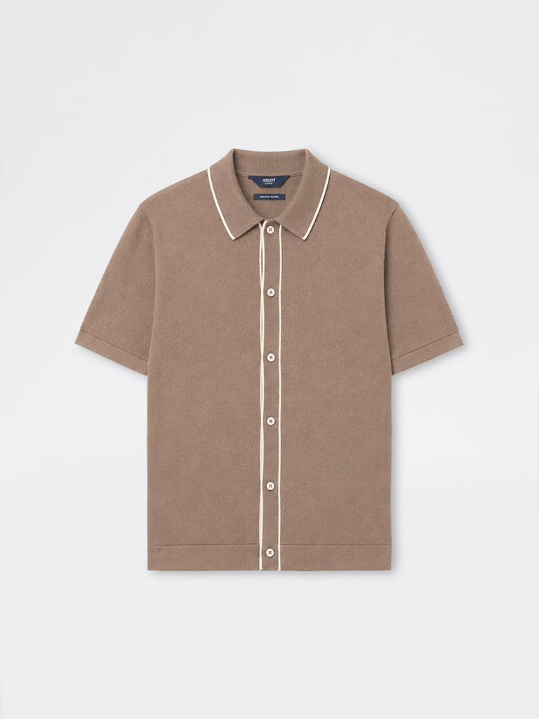 Ascot Taupe Knit Relaxed-Fit Cotton-Blend Polo Shirt