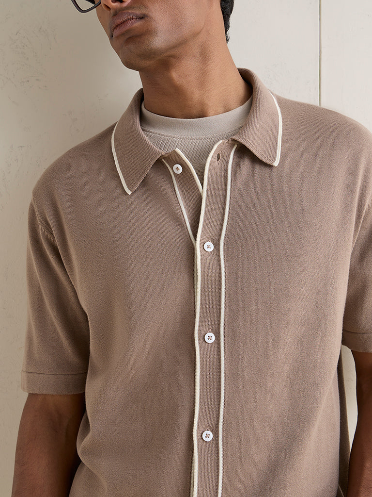 Ascot Taupe Knit Relaxed-Fit Cotton-Blend Polo Shirt