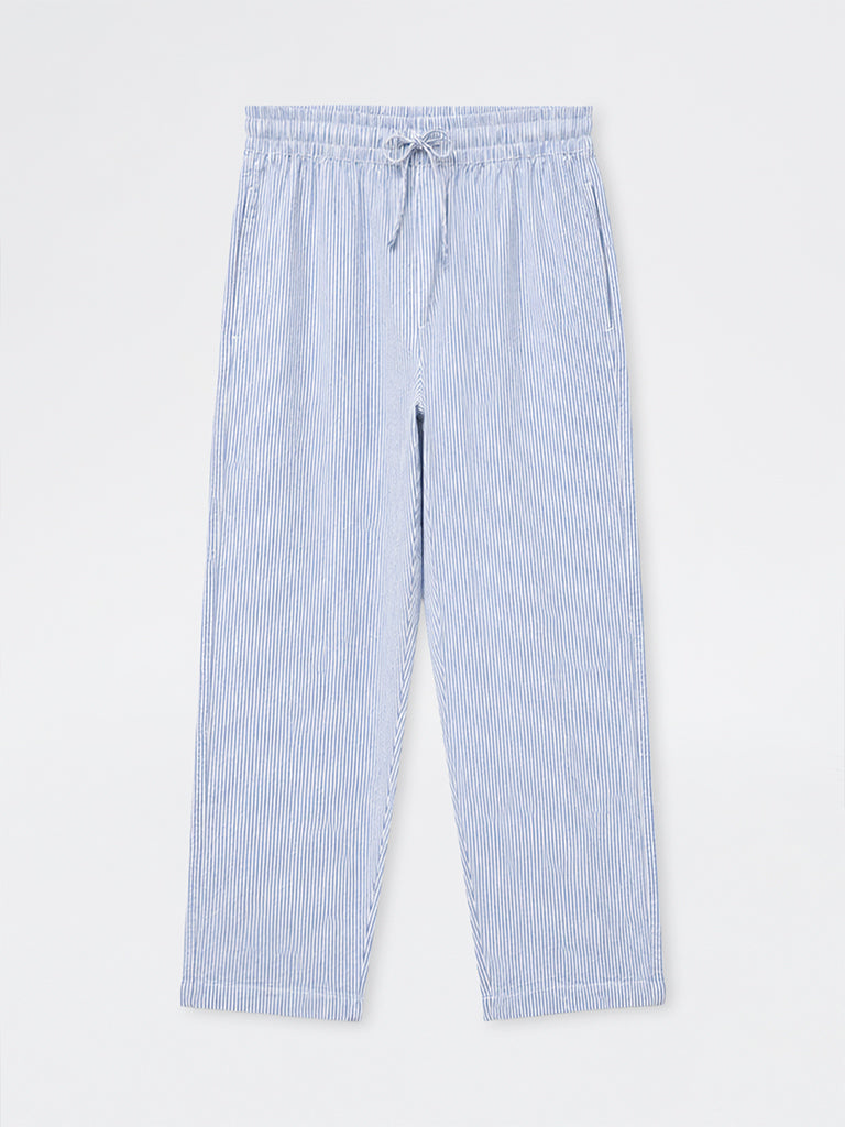 WES Lounge Light Blue Relaxed-Fit Mid-Rise Cotton Pants