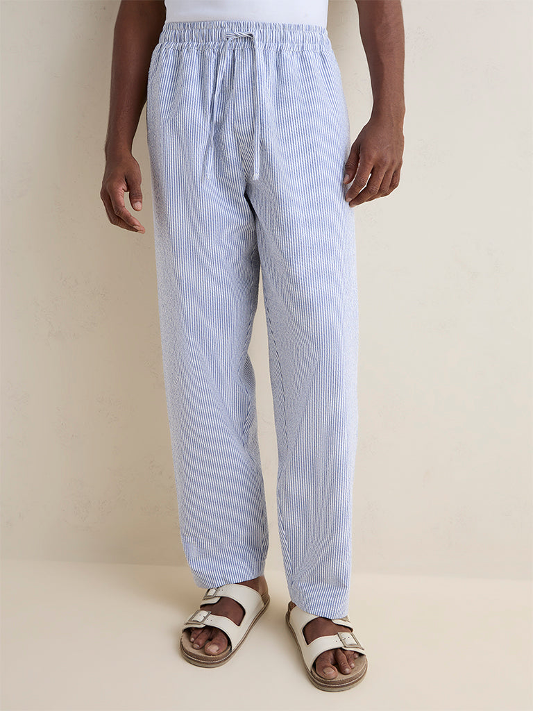 WES Lounge Light Blue Relaxed-Fit Mid-Rise Cotton Pants