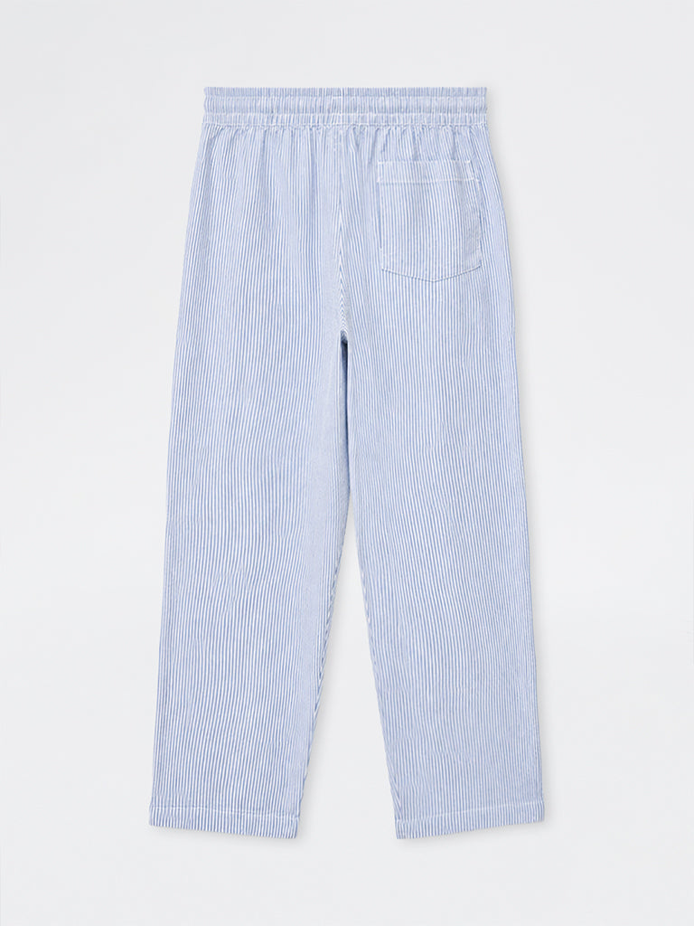 WES Lounge Light Blue Relaxed-Fit Mid-Rise Cotton Pants