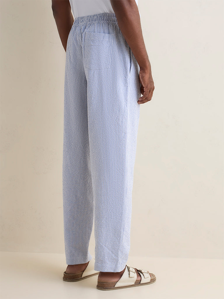 WES Lounge Light Blue Relaxed-Fit Mid-Rise Cotton Pants