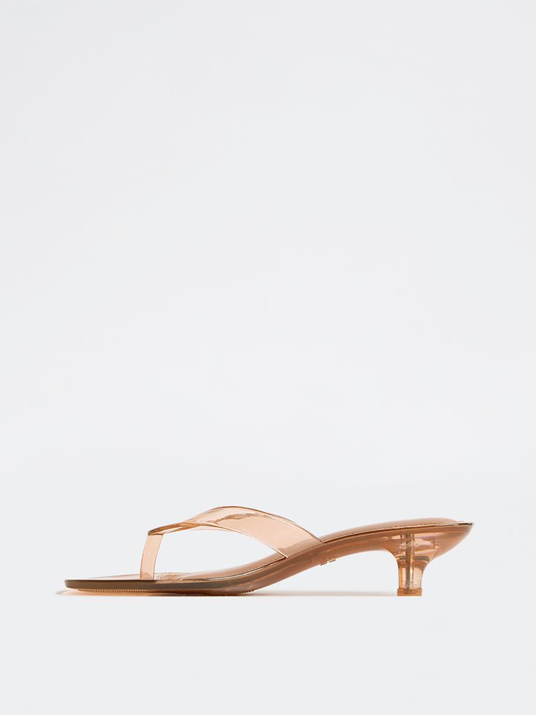LUNA BLU Tan Transparent Thong-Strap Sandals