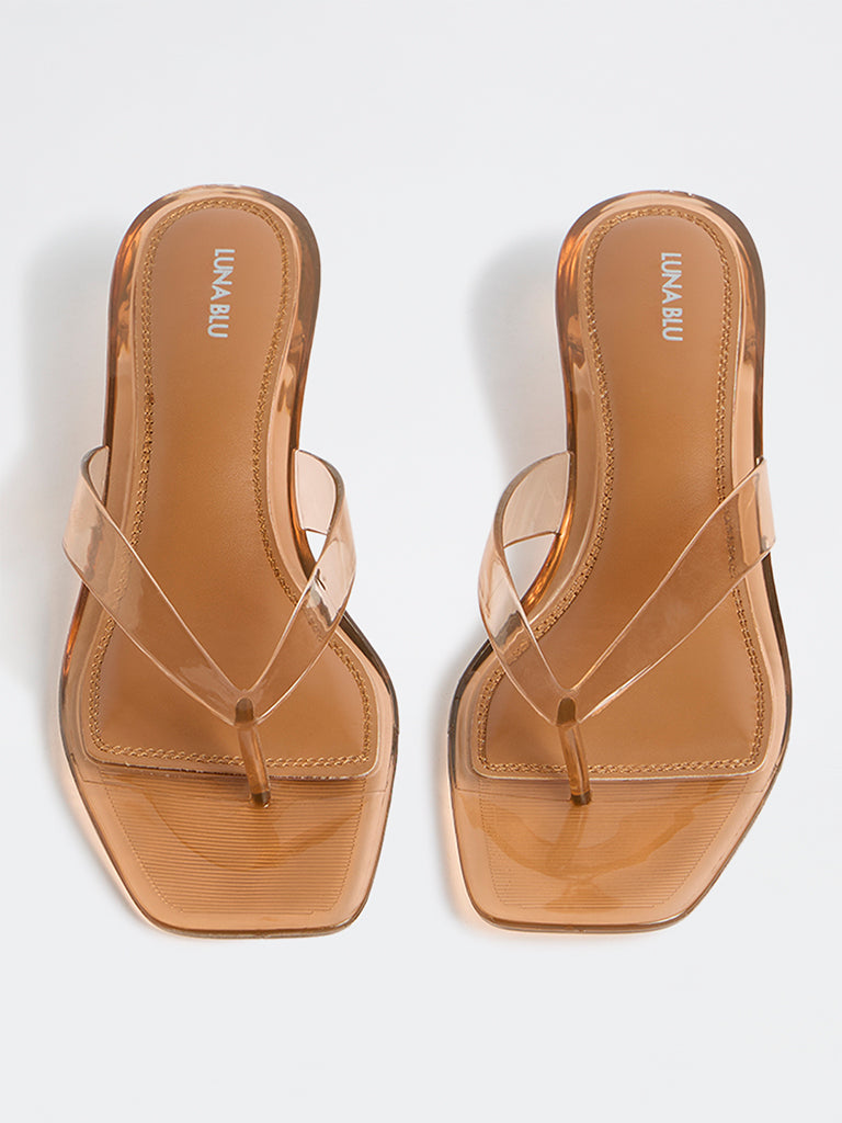 LUNA BLU Tan Transparent Thong-Strap Sandals