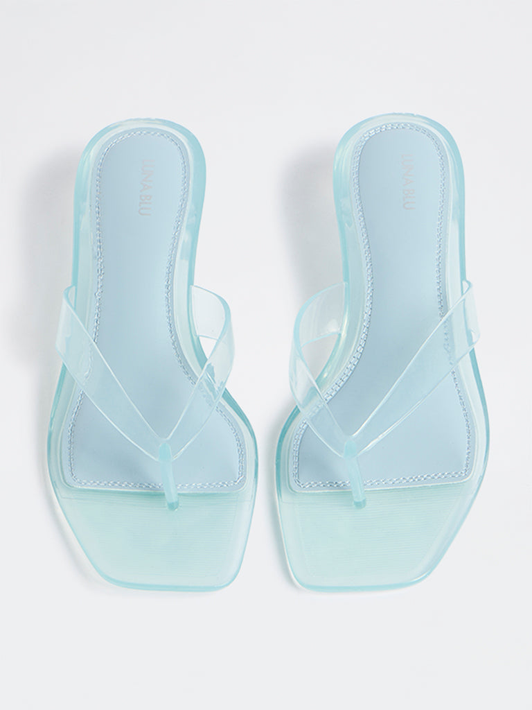 LUNA BLU Blue Thong-Strap Transparent Sandals