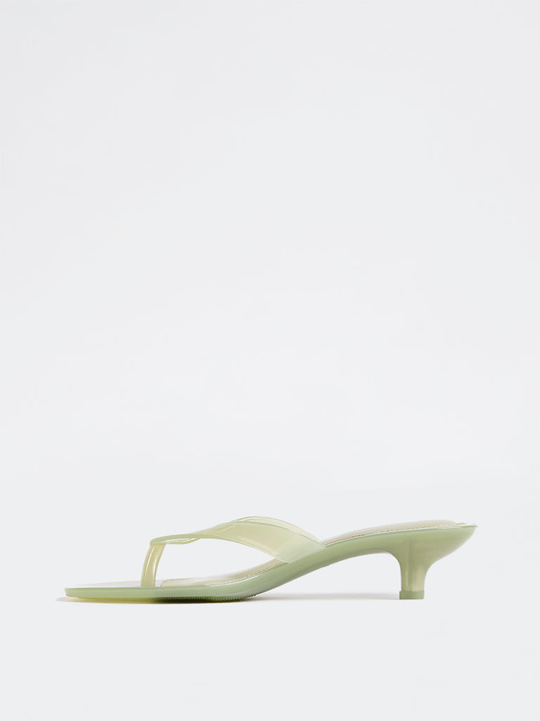LUNA BLU Sage Green Thong-Strap Transparent Sandals