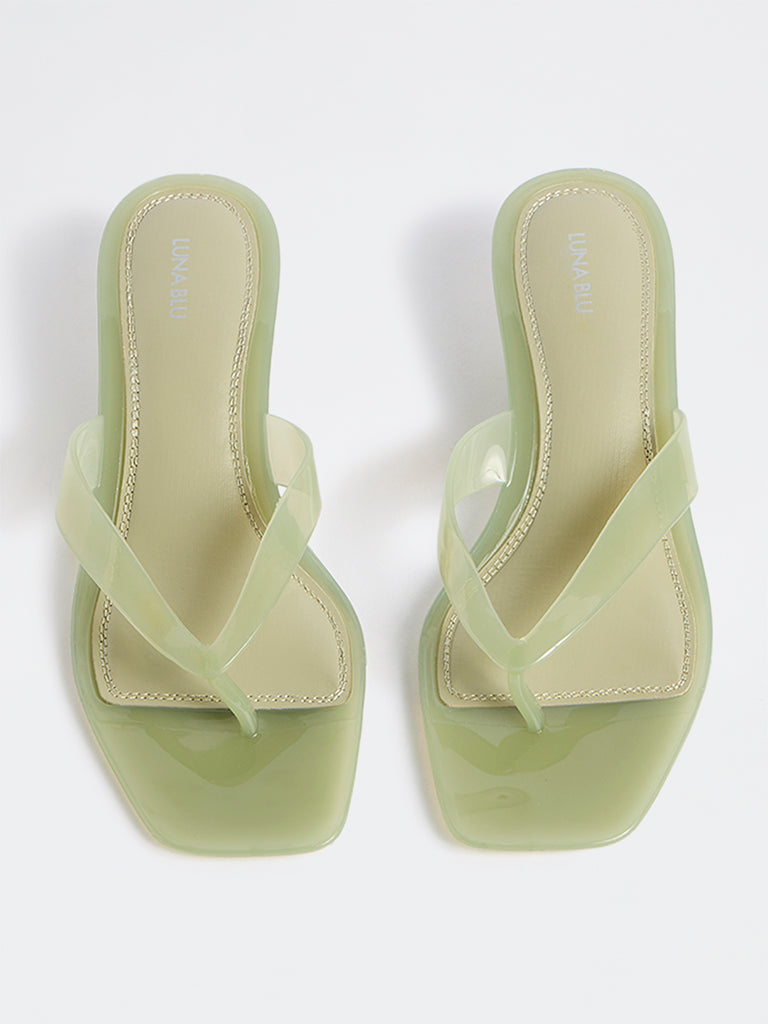LUNA BLU Sage Green Thong-Strap Transparent Sandals