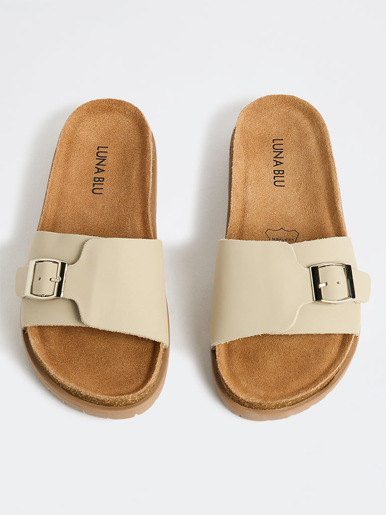 LUNA BLU Ivory Buckle-Detailed Sandals