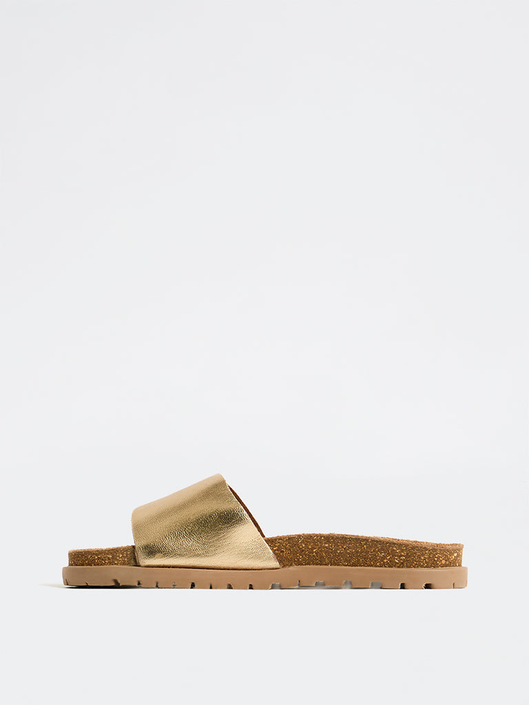 LUNA BLU Gold Buckle Detailed Slip-On Sandals