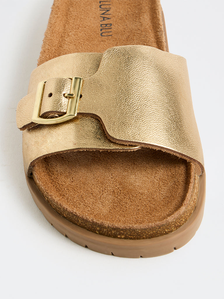 LUNA BLU Gold Buckle Detailed Slip-On Sandals