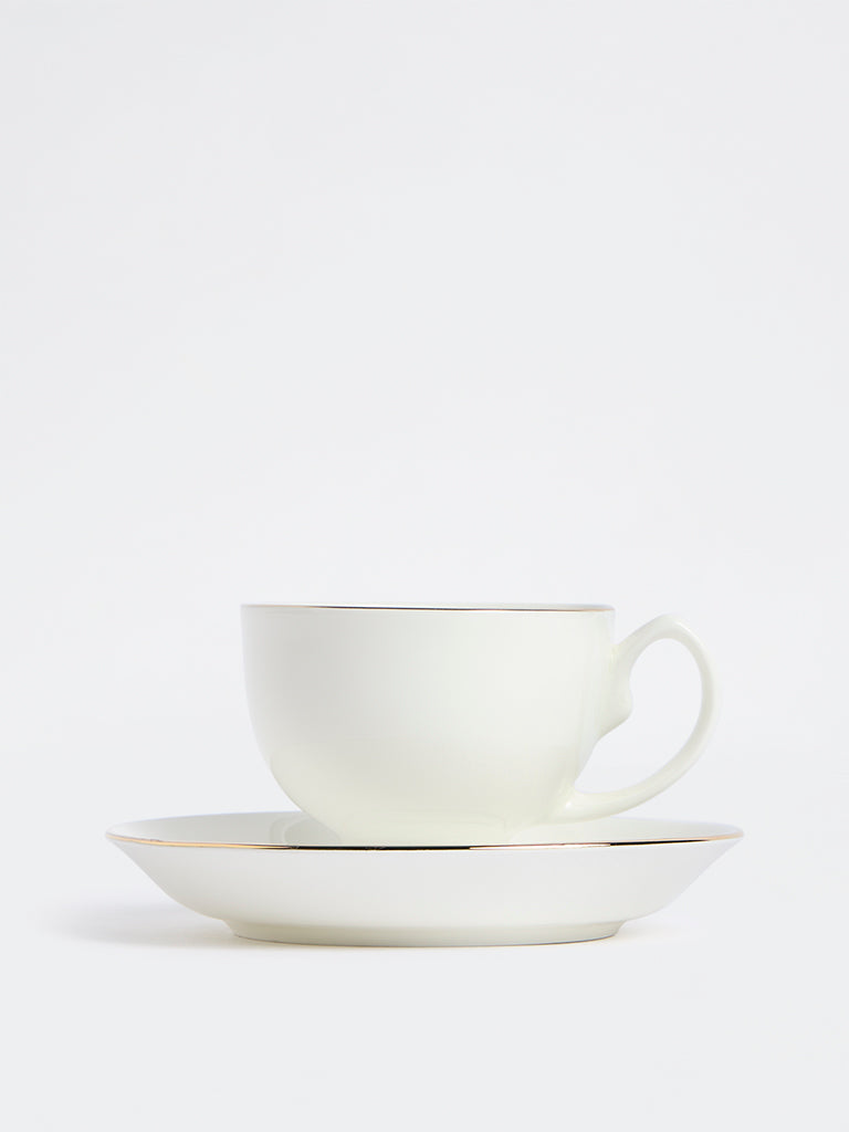 Westside Home White Gold-Rim Cup and Saucer Set