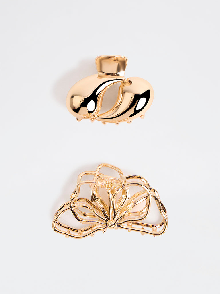 Westside Accessories Gold Floral Shape Claw Clips - Pack of 2
