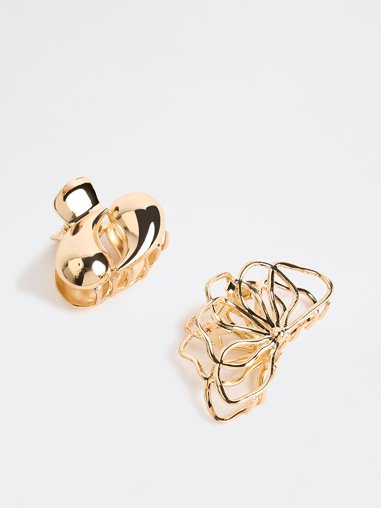 Westside Accessories Gold Floral Shape Claw Clips - Pack of 2