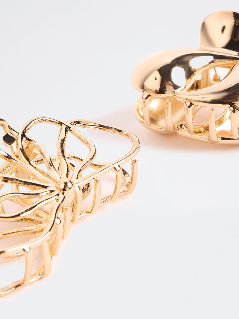 Westside Accessories Gold Floral Shape Claw Clips - Pack of 2