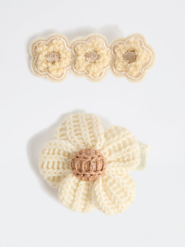 Westside Accessories Off-White Floral Crochet Hair Clips