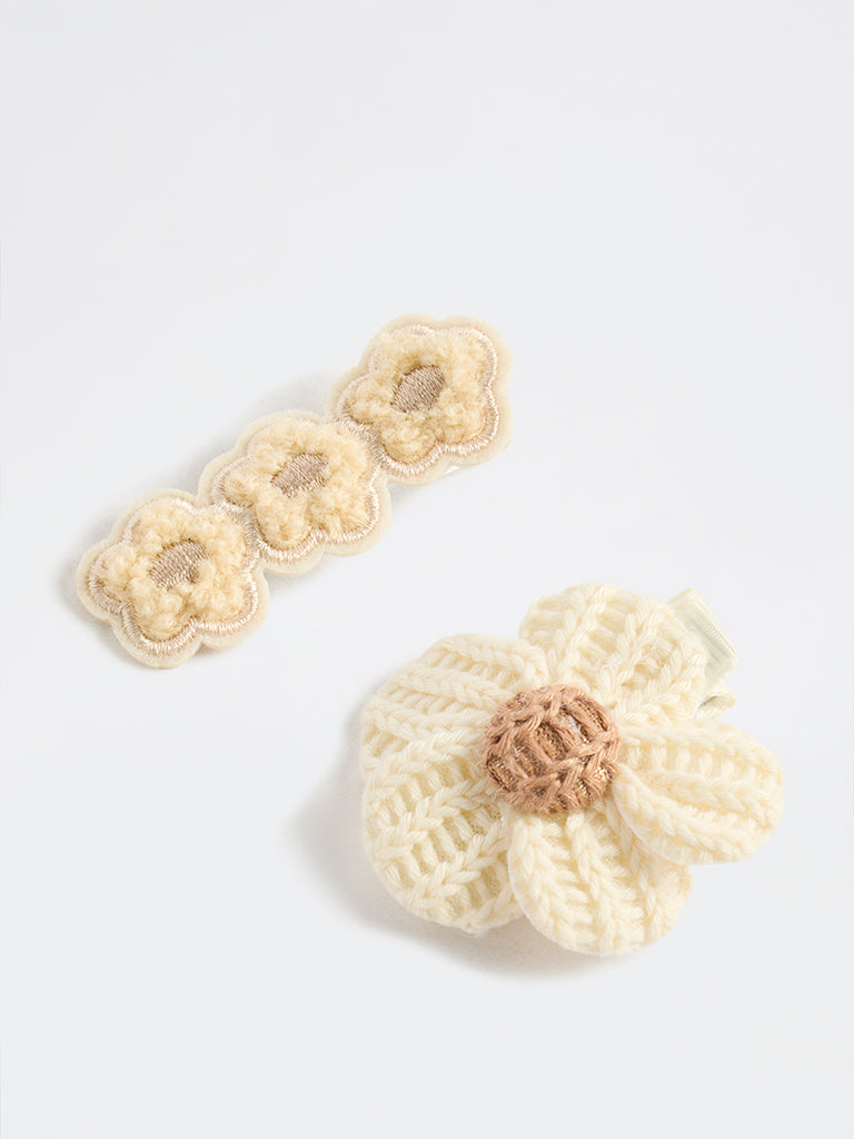 Westside Accessories Off-White Floral Crochet Hair Clips