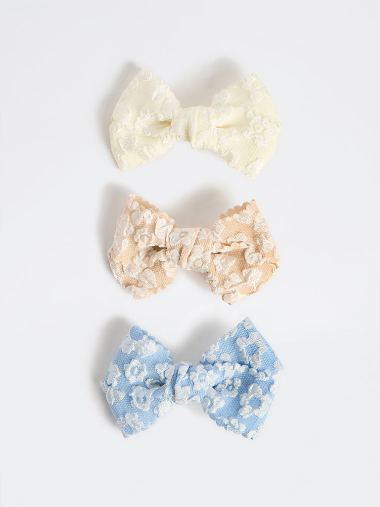 Westside Accessories Multi-Coloured Textured Bow Clips - Pack of 3