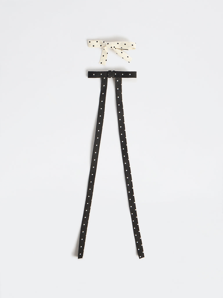 Westside Accessories Black and White Polka-Dot Bow Clips - Pack of 2