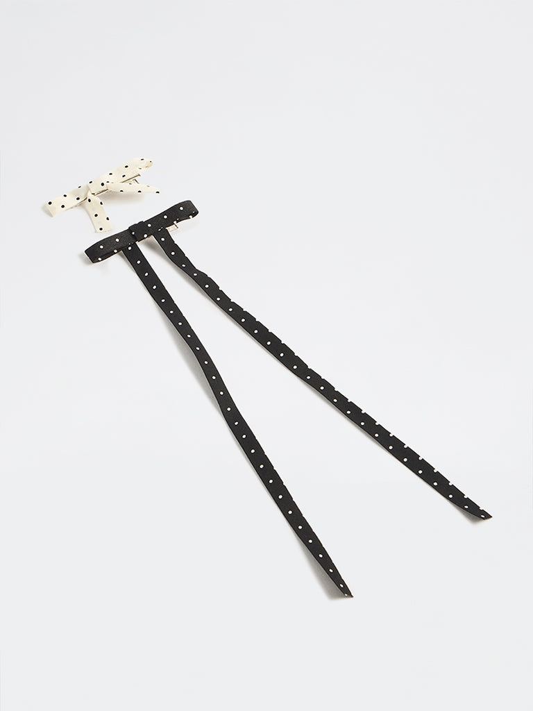 Westside Accessories Black and White Polka-Dot Bow Clips - Pack of 2