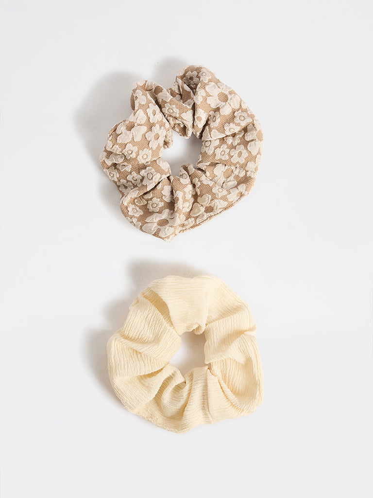 Westside Accessories Brown and Yellow Scrunchies - Pack of 2