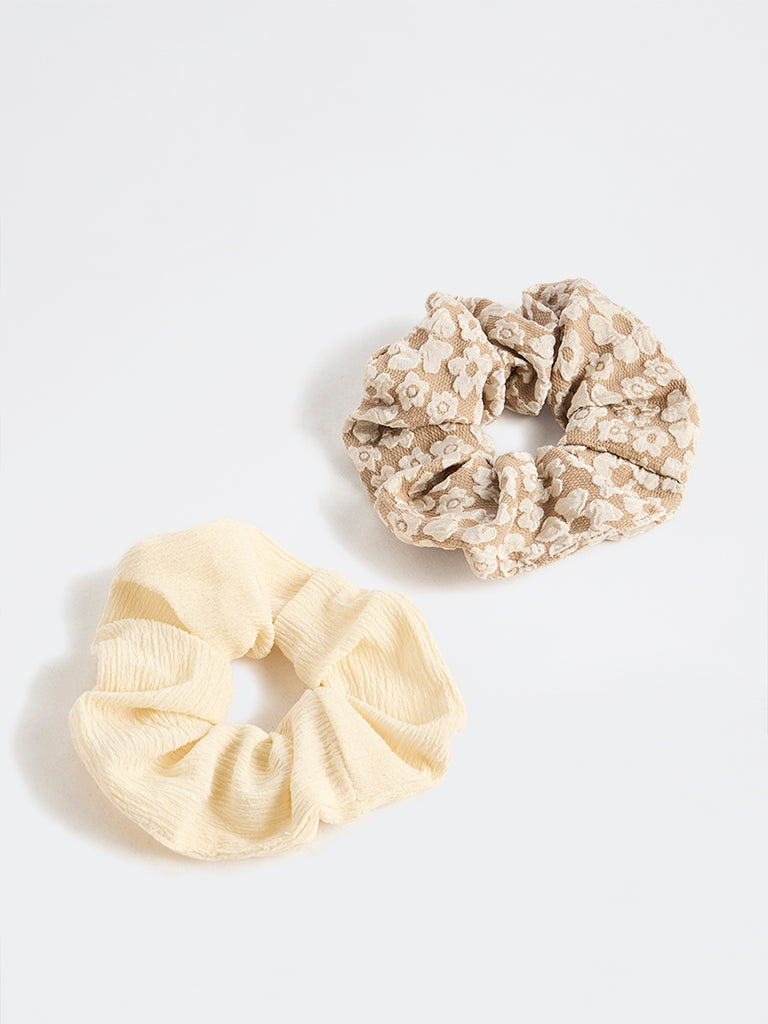 Westside Accessories Brown and Yellow Scrunchies - Pack of 2
