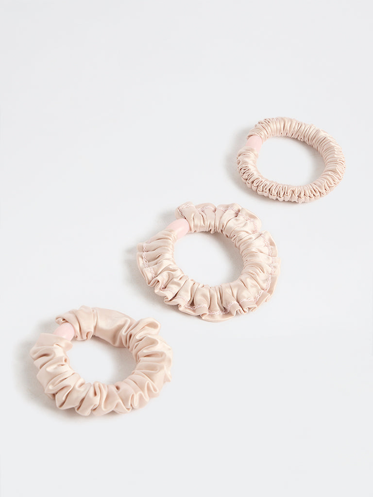 Westside Accessories Champagne Satin Scrunchies - Pack of 3