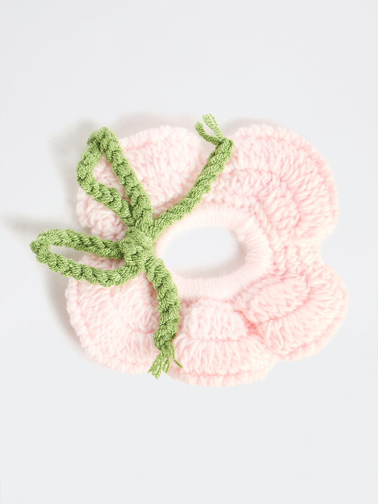 Westside Accessories Pink Floral Crochet Scrunchie