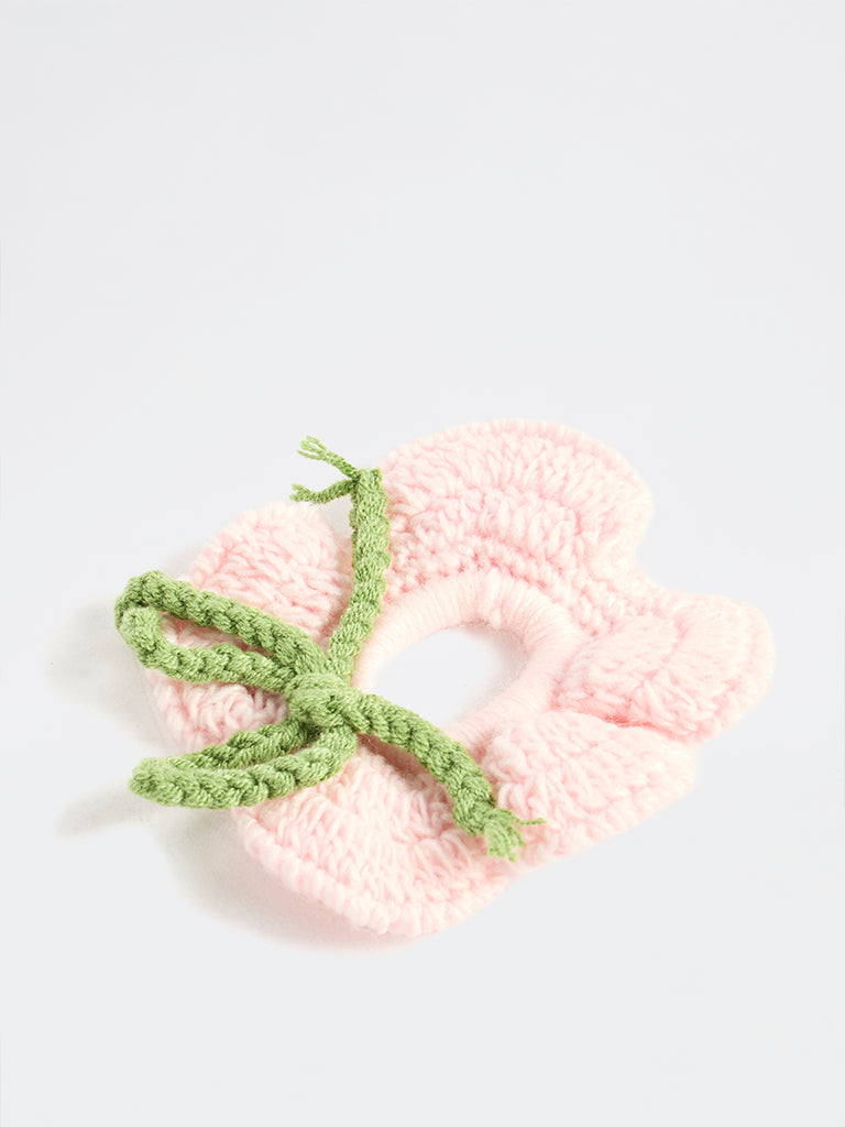 Westside Accessories Pink Floral Crochet Scrunchie