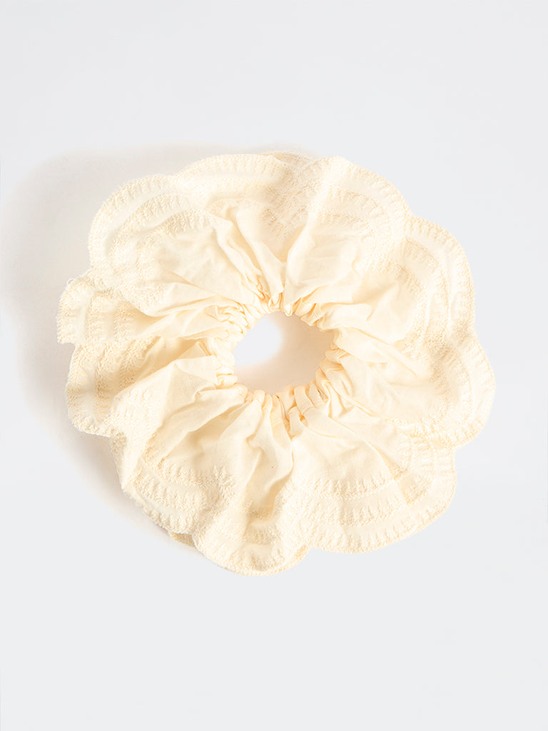 Westside Accessories Cream Textured Scrunchie