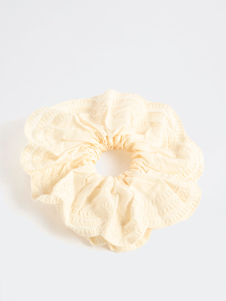 Westside Accessories Cream Textured Scrunchie