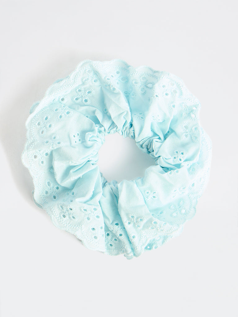 Westside Accessories Blue Embroidered Scrunchie