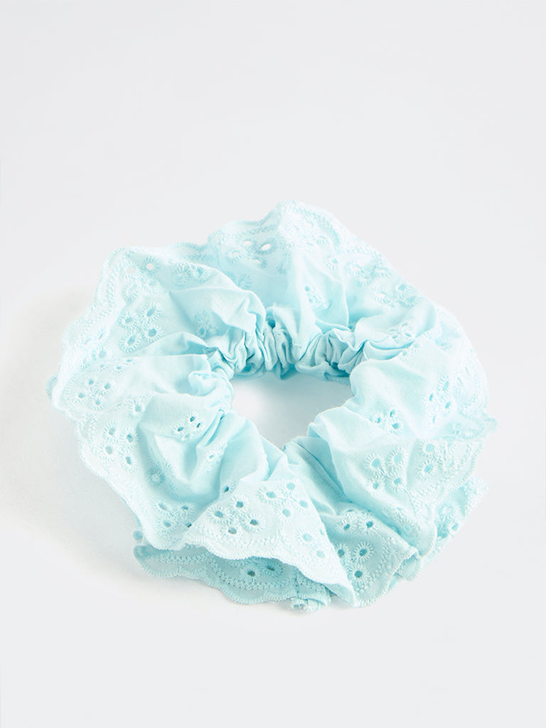 Westside Accessories Blue Embroidered Scrunchie