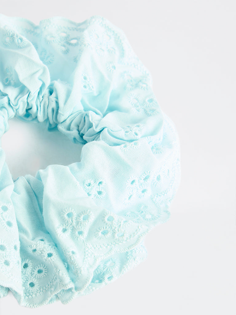 Westside Accessories Blue Embroidered Scrunchie
