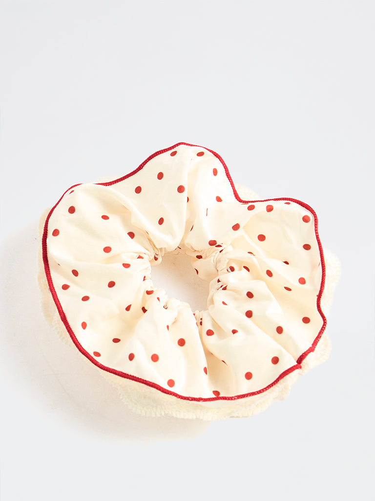 Westside Accessories Cream Polka-Dot Scrunchie