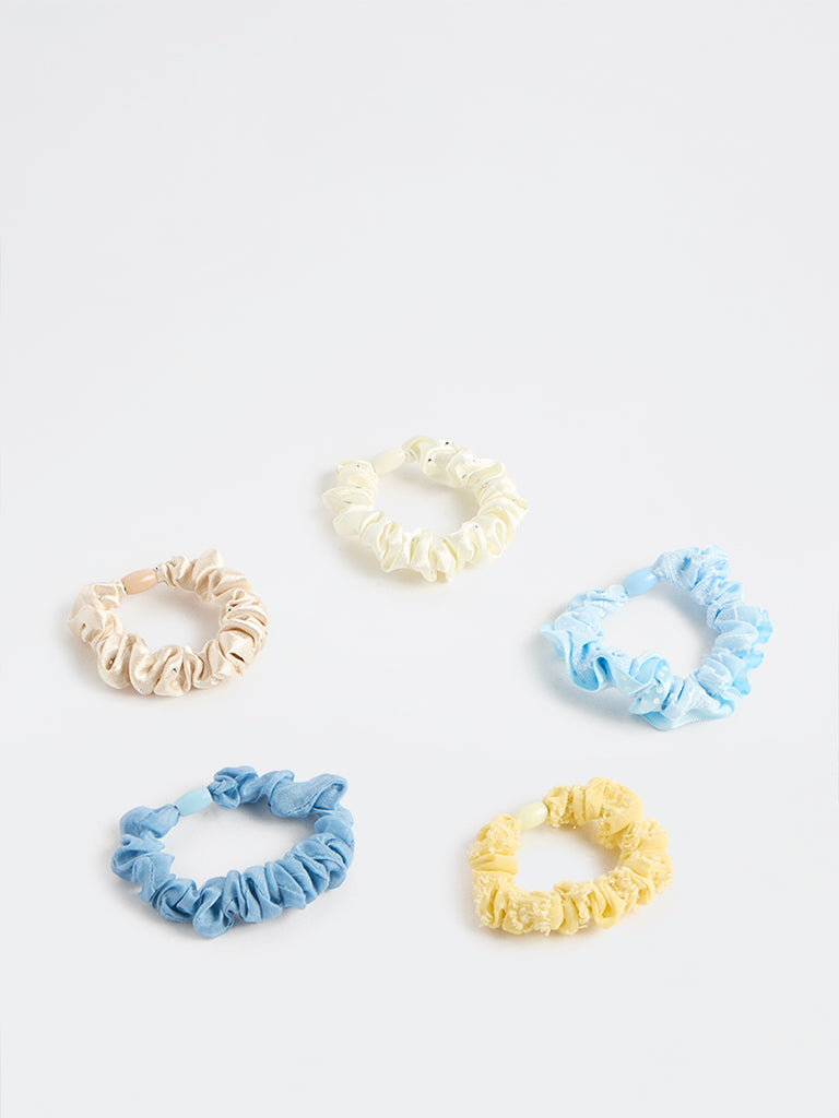 Westside Accessories Multi-Coloured Textured Scrunchies - Pack of 5
